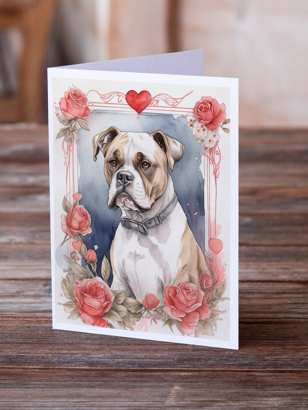 Boxer Valentine Roses Greeting Cards Pack of 8 Blank Cards with Envelopes Whimsical A7 Size 5x7