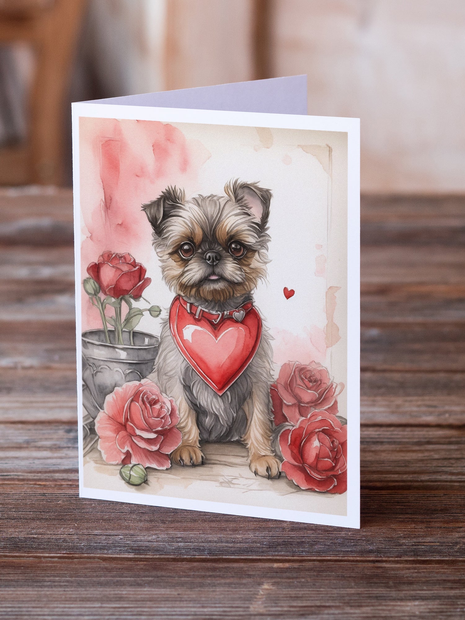 Brussels Griffon Valentine Roses Greeting Cards Pack of 8 Blank Cards with Envelopes Whimsical A7 Size 5x7