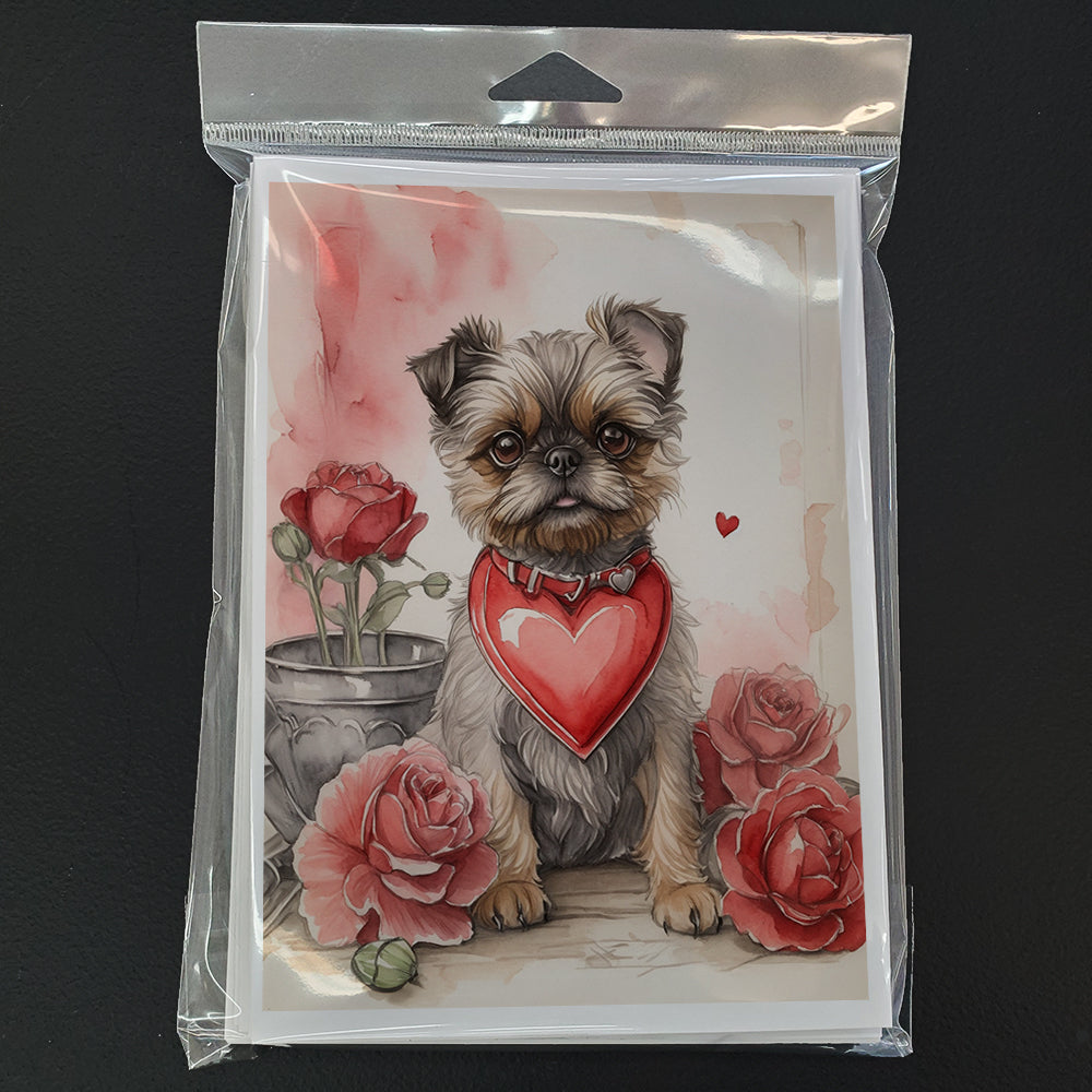 Brussels Griffon Valentine Roses Greeting Cards Pack of 8 Blank Cards with Envelopes Whimsical A7 Size 5x7