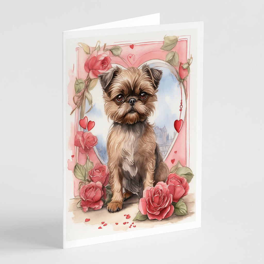 Brussels Griffon Valentine Roses Greeting Cards Pack of 8 Blank Cards with Envelopes Whimsical A7 Size 5x7