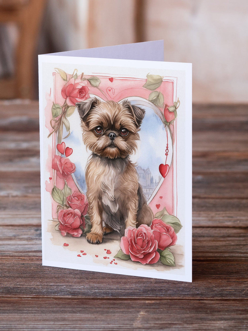 Brussels Griffon Valentine Roses Greeting Cards Pack of 8 Blank Cards with Envelopes Whimsical A7 Size 5x7