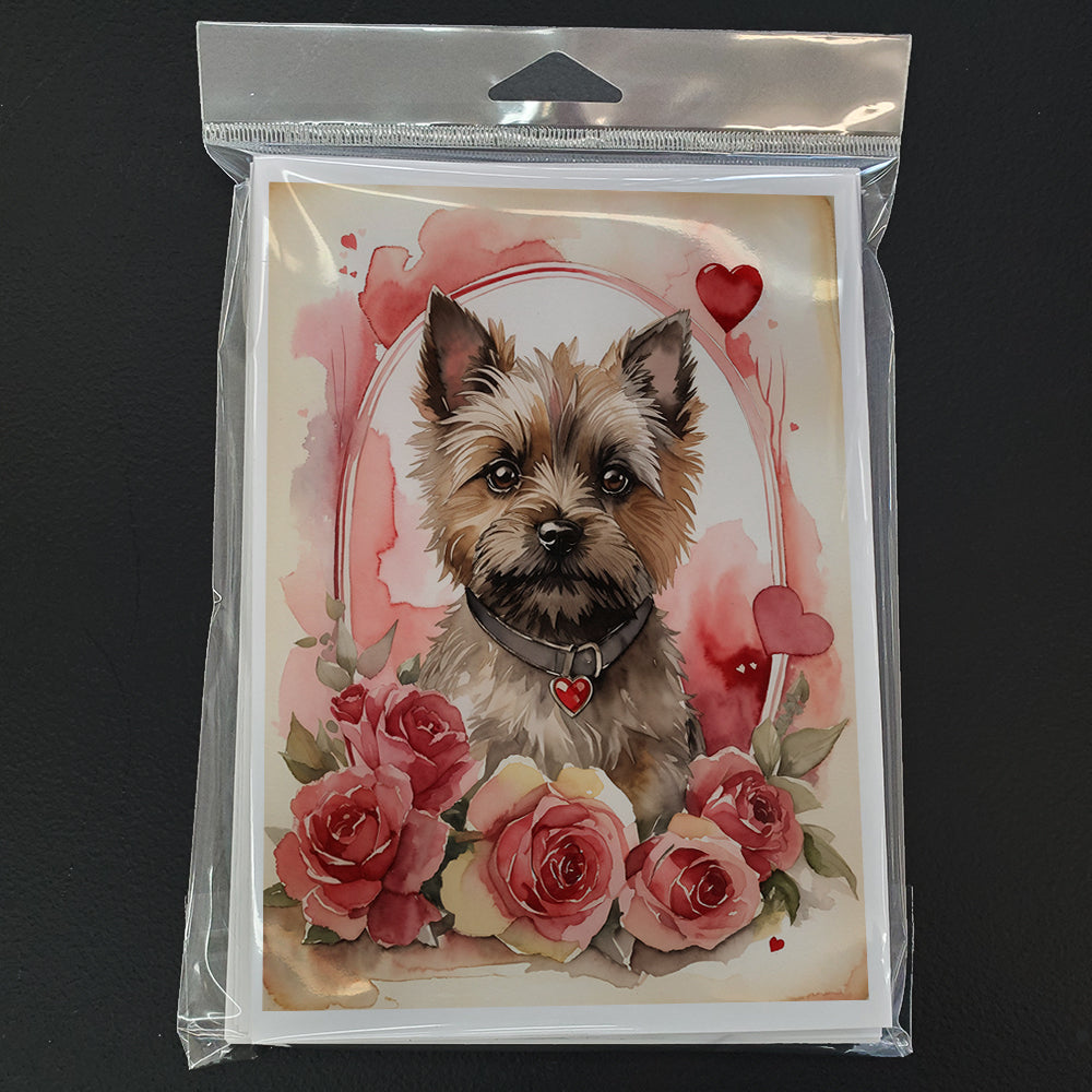 Cairn Terrier Valentine Roses Greeting Cards Pack of 8 Blank Cards with Envelopes Whimsical A7 Size 5x7