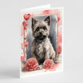 Cairn Terrier Valentine Roses Greeting Cards Pack of 8 Blank Cards with Envelopes Whimsical A7 Size 5x7