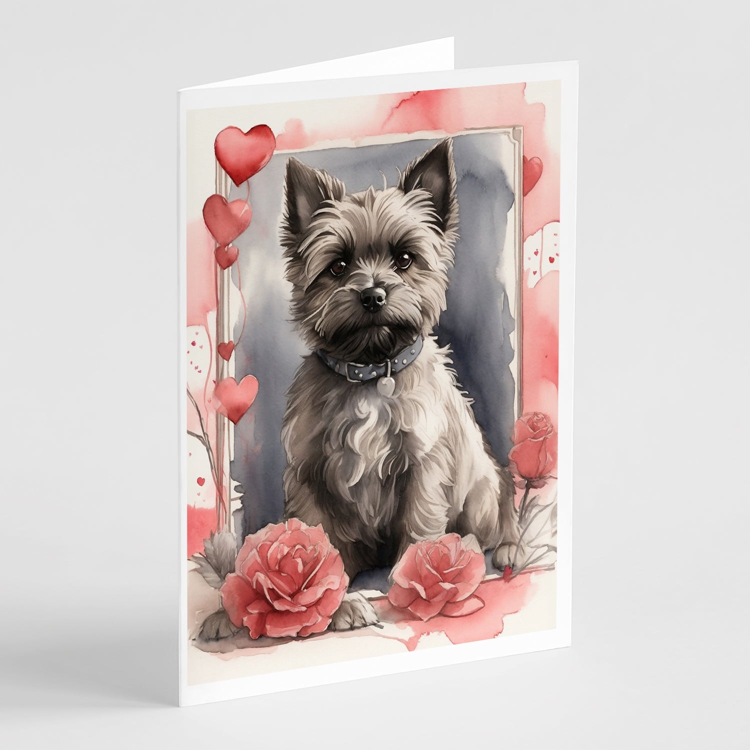 Cairn Terrier Valentine Roses Greeting Cards Pack of 8 Blank Cards with Envelopes Whimsical A7 Size 5x7