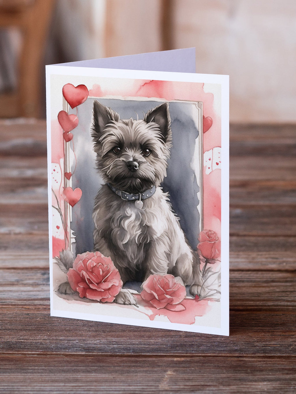 Cairn Terrier Valentine Roses Greeting Cards Pack of 8 Blank Cards with Envelopes Whimsical A7 Size 5x7