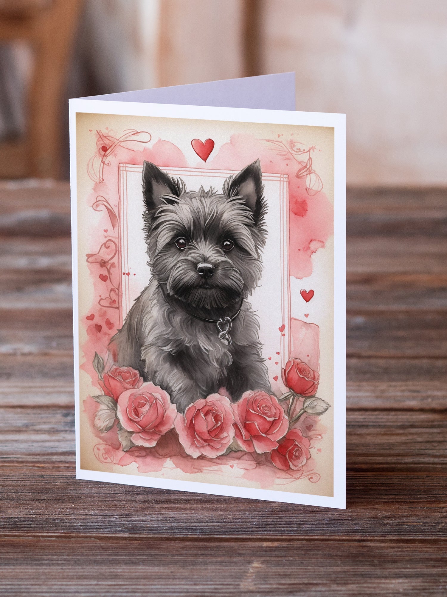 Cairn Terrier Valentine Roses Greeting Cards Pack of 8 Blank Cards with Envelopes Whimsical A7 Size 5x7