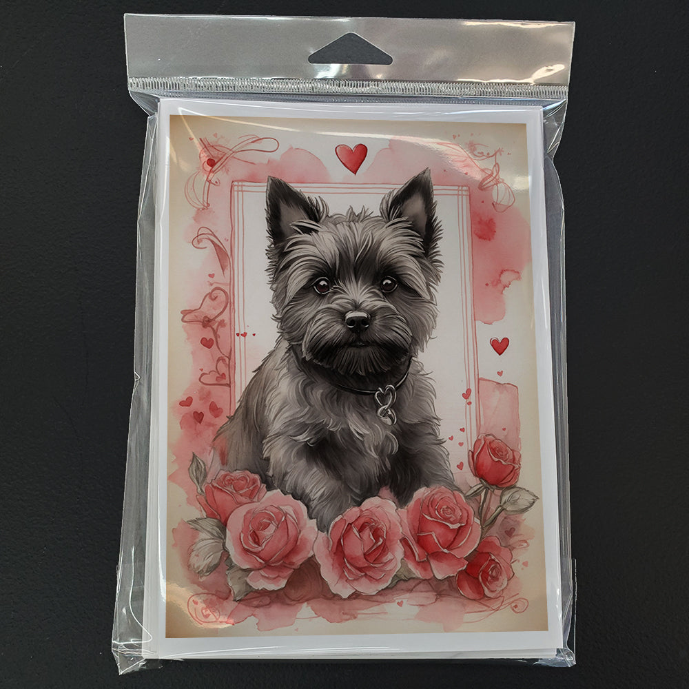 Cairn Terrier Valentine Roses Greeting Cards Pack of 8 Blank Cards with Envelopes Whimsical A7 Size 5x7