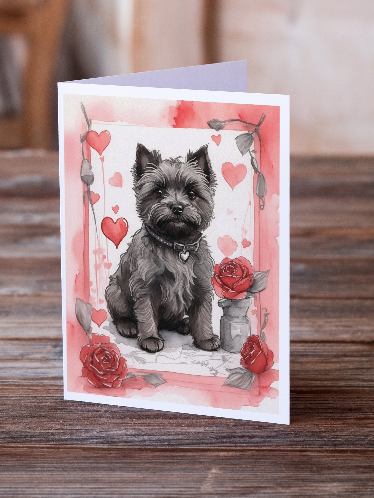 Cairn Terrier Valentine Roses Greeting Cards Pack of 8 Blank Cards with Envelopes Whimsical A7 Size 5x7