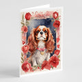 Cavalier Spaniel Valentine Roses Greeting Cards Pack of 8 Blank Cards with Envelopes Whimsical A7 Size 5x7