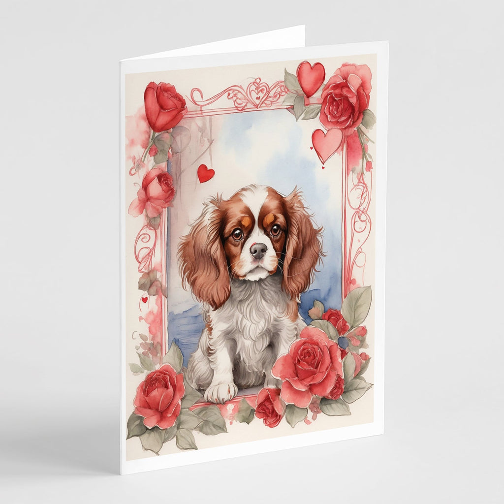 Cavalier Spaniel Valentine Roses Greeting Cards Pack of 8 Blank Cards with Envelopes Whimsical A7 Size 5x7