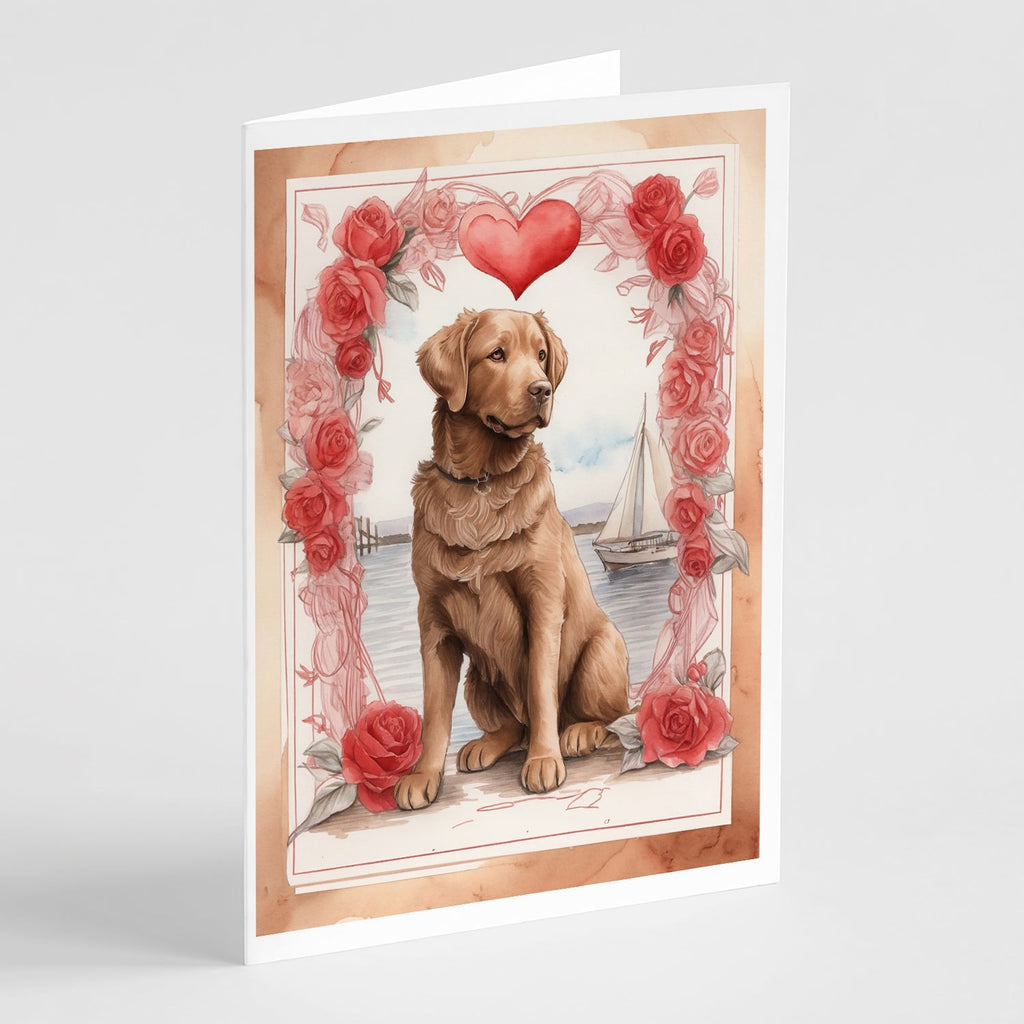 Chesapeake Bay Retriever Valentine Roses Greeting Cards Pack of 8 Blank Cards with Envelopes Whimsical A7 Size 5x7