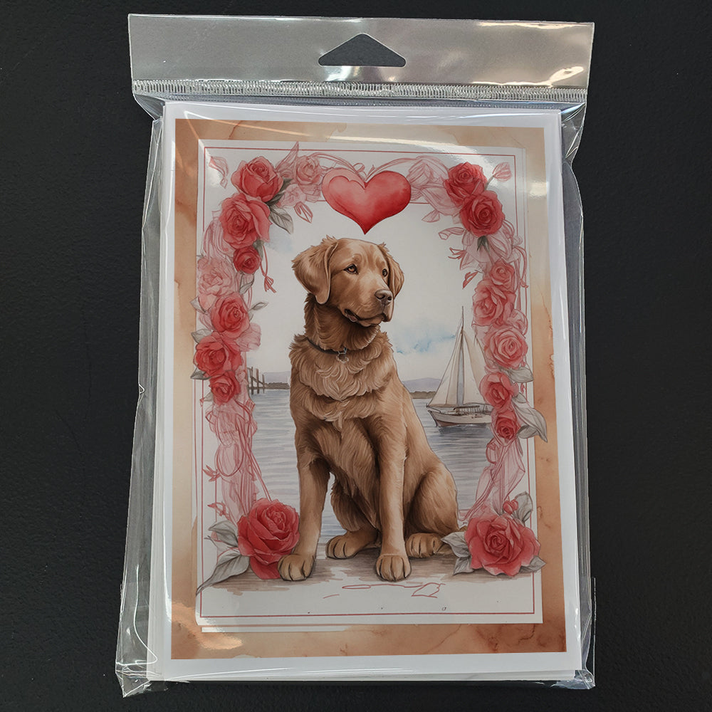 Chesapeake Bay Retriever Valentine Roses Greeting Cards Pack of 8 Blank Cards with Envelopes Whimsical A7 Size 5x7