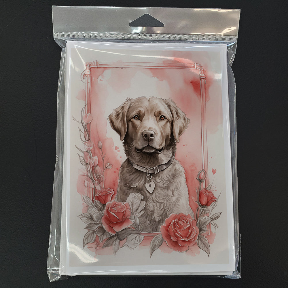 Chesapeake Bay Retriever Valentine Roses Greeting Cards Pack of 8 Blank Cards with Envelopes Whimsical A7 Size 5x7