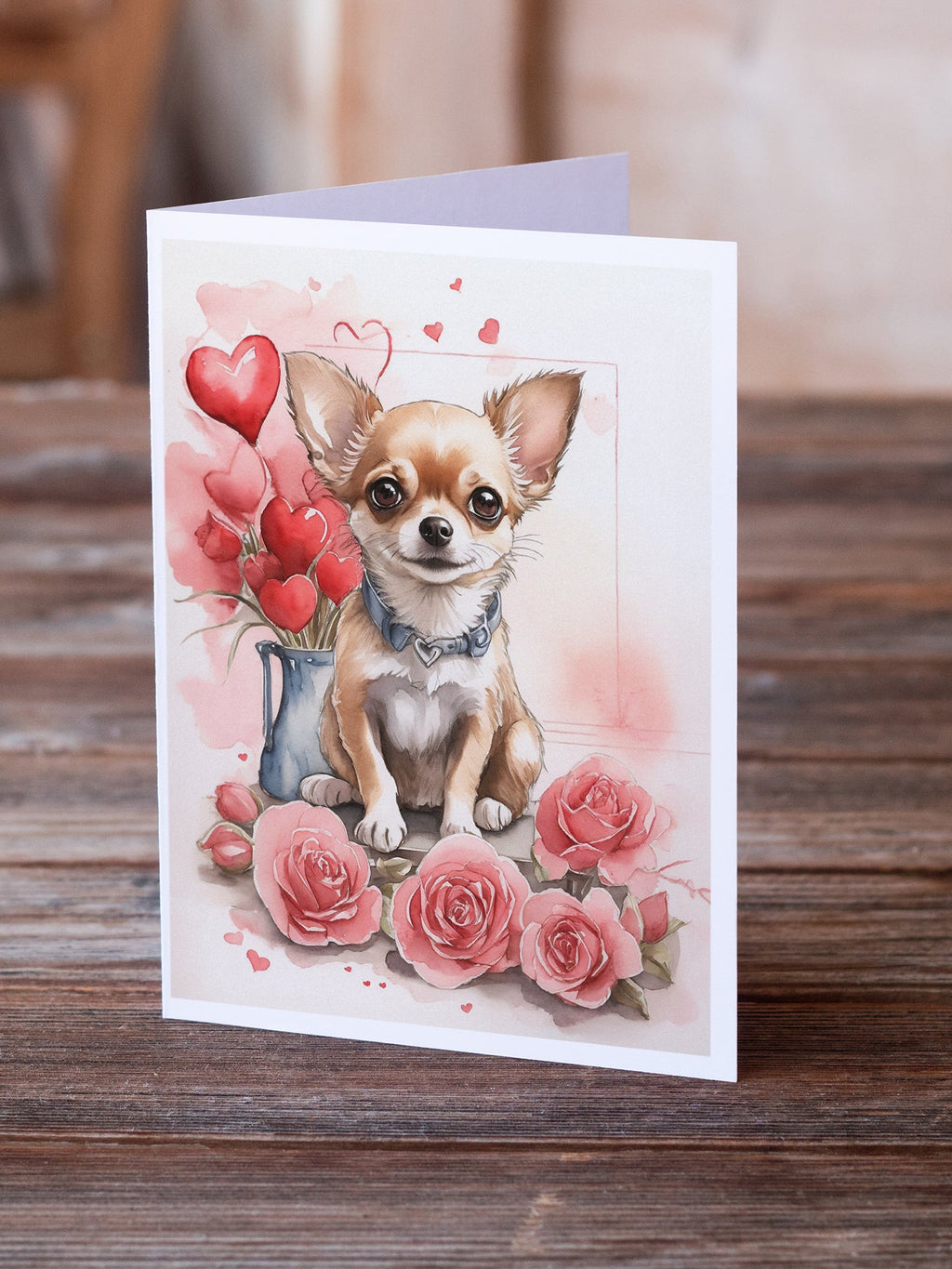 Chihuahua Valentine Roses Greeting Cards Pack of 8 Blank Cards with Envelopes Whimsical A7 Size 5x7