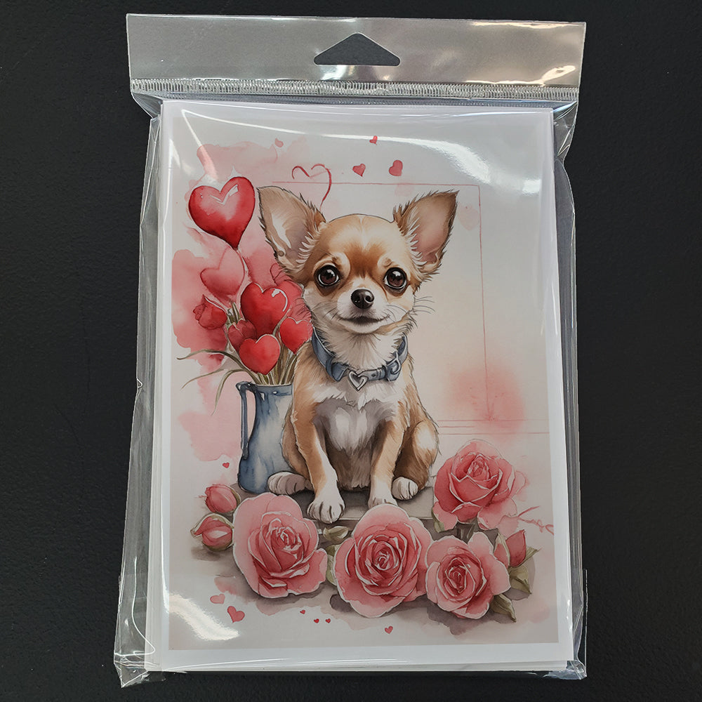 Chihuahua Valentine Roses Greeting Cards Pack of 8 Blank Cards with Envelopes Whimsical A7 Size 5x7