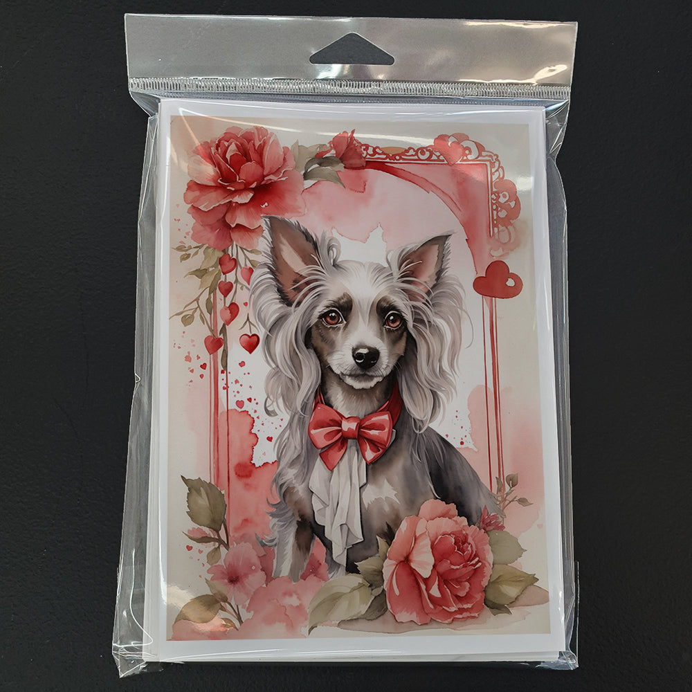 Chinese Crested Valentine Roses Greeting Cards Pack of 8 Blank Cards with Envelopes Whimsical A7 Size 5x7