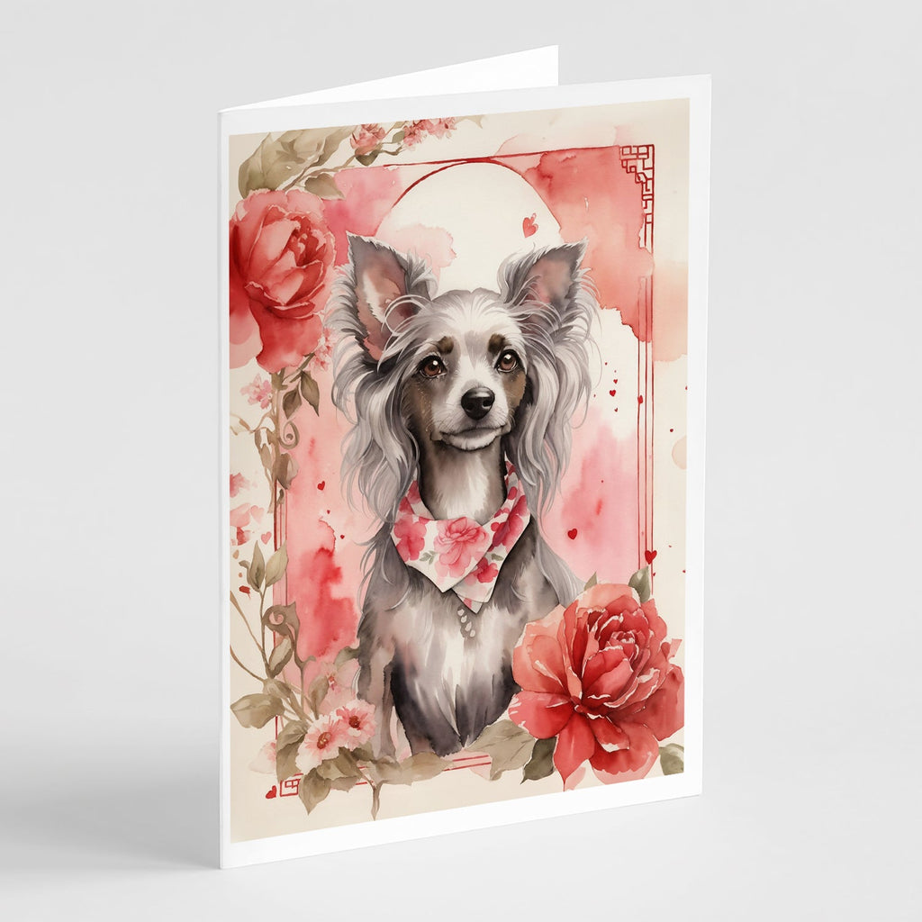 Chinese Crested Valentine Roses Greeting Cards Pack of 8 Blank Cards with Envelopes Whimsical A7 Size 5x7