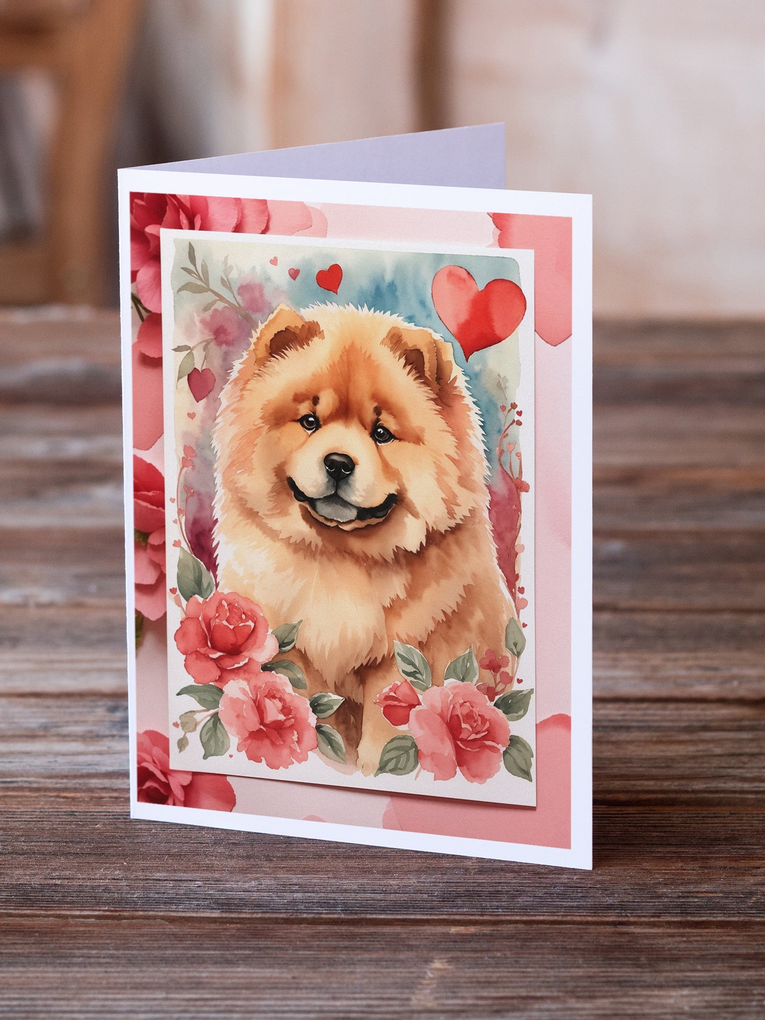 Chow Chow Valentine Roses Greeting Cards Pack of 8 Blank Cards with Envelopes Whimsical A7 Size 5x7