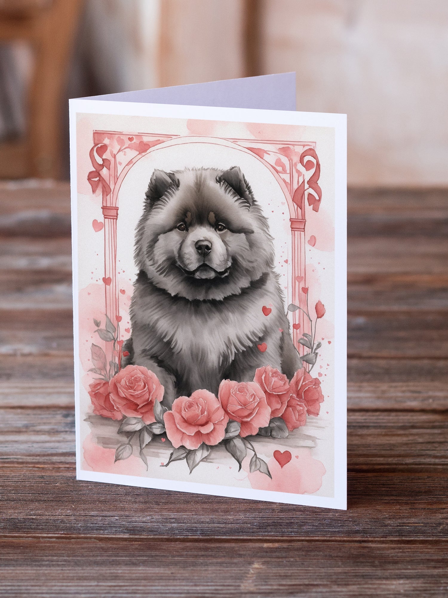 Chow Chow Valentine Roses Greeting Cards Pack of 8 Blank Cards with Envelopes Whimsical A7 Size 5x7