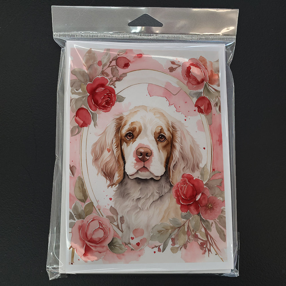 Clumber Spaniel Valentine Roses Greeting Cards Pack of 8 Blank Cards with Envelopes Whimsical A7 Size 5x7