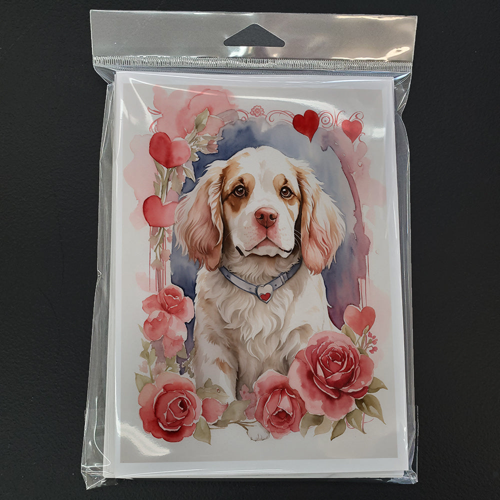 Clumber Spaniel Valentine Roses Greeting Cards Pack of 8 Blank Cards with Envelopes Whimsical A7 Size 5x7