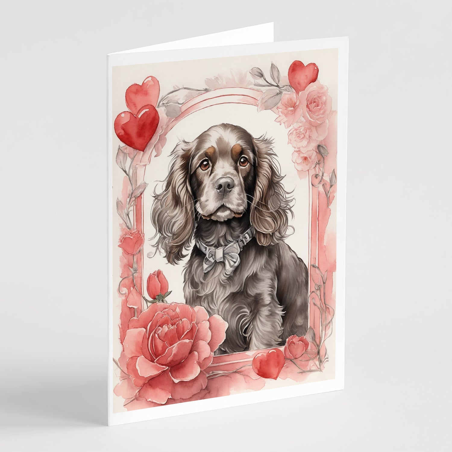 Cocker Spaniel Valentine Roses Greeting Cards Pack of 8 Blank Cards with Envelopes Whimsical A7 Size 5x7
