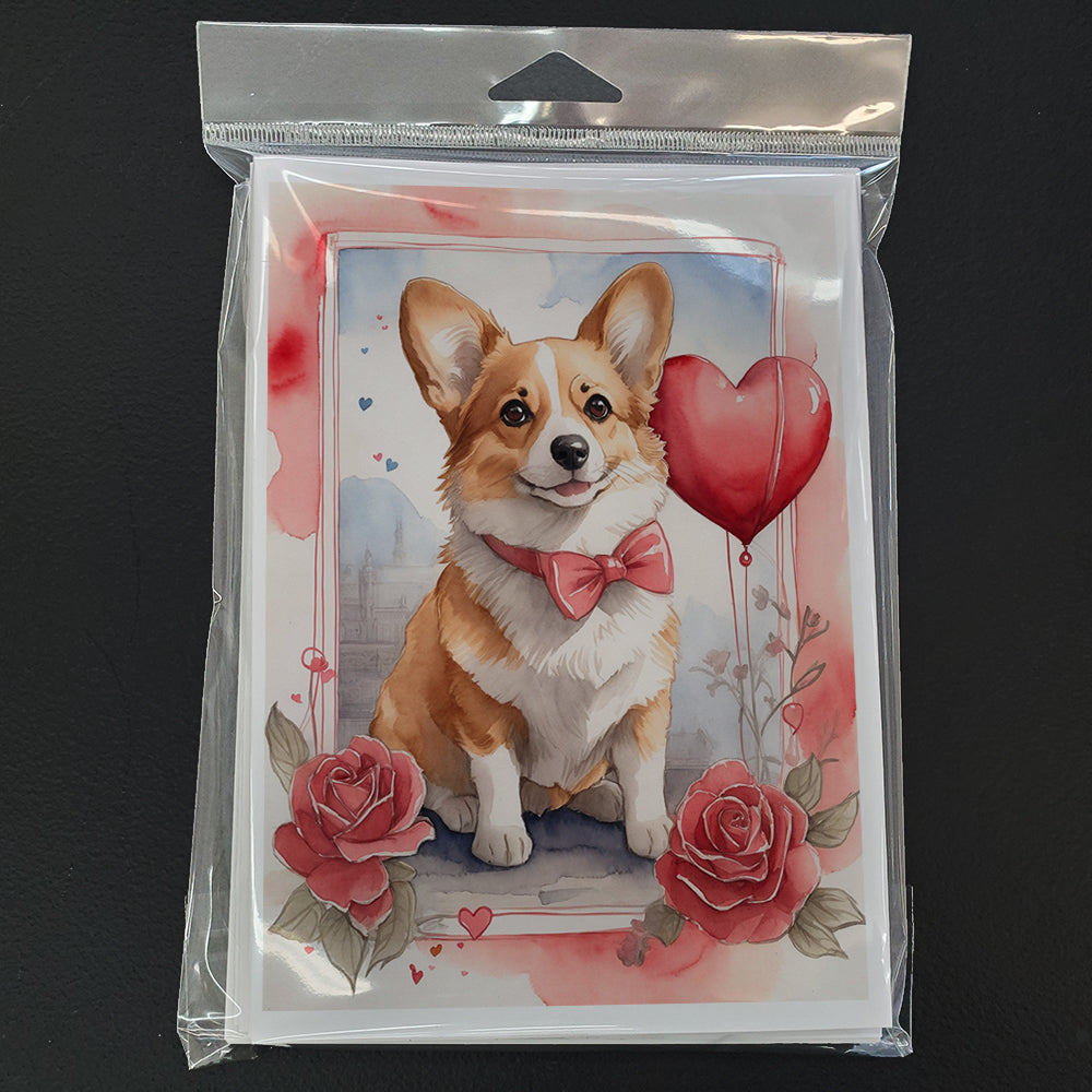 Corgi Valentine Roses Greeting Cards Pack of 8 Blank Cards with Envelopes Whimsical A7 Size 5x7