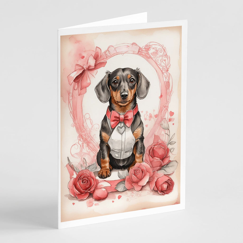 Dachshund Valentine Roses Greeting Cards Pack of 8 Blank Cards with Envelopes Whimsical A7 Size 5x7