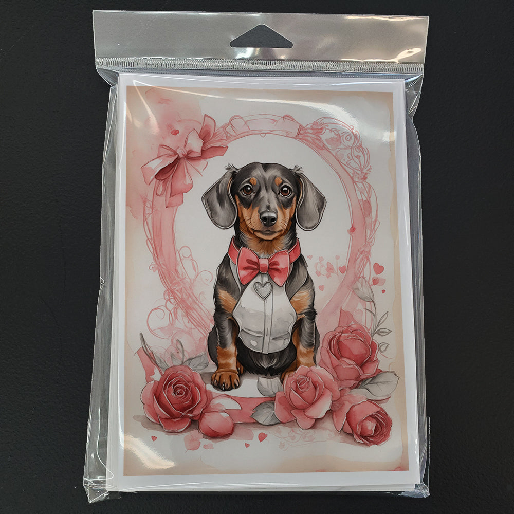 Dachshund Valentine Roses Greeting Cards Pack of 8 Blank Cards with Envelopes Whimsical A7 Size 5x7