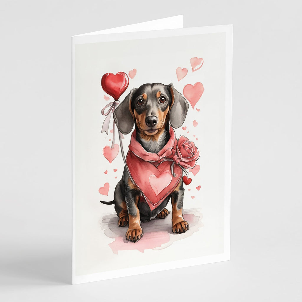 Dachshund Valentine Roses Greeting Cards Pack of 8 Blank Cards with Envelopes Whimsical A7 Size 5x7