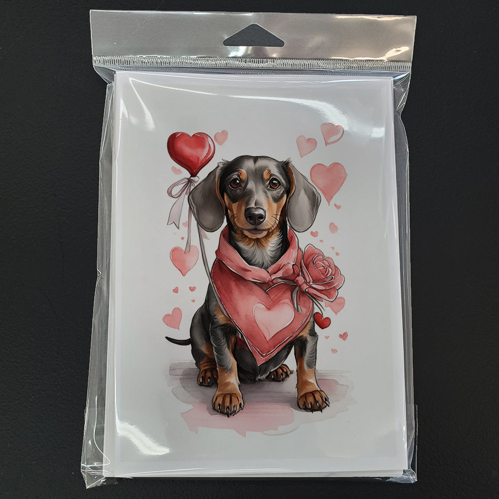 Dachshund Valentine Roses Greeting Cards Pack of 8 Blank Cards with Envelopes Whimsical A7 Size 5x7