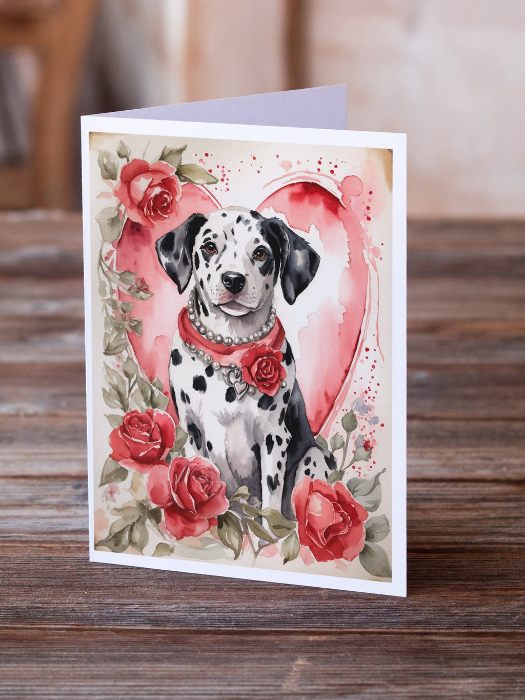 Dalmatian Valentine Roses Greeting Cards Pack of 8 Blank Cards with Envelopes Whimsical A7 Size 5x7