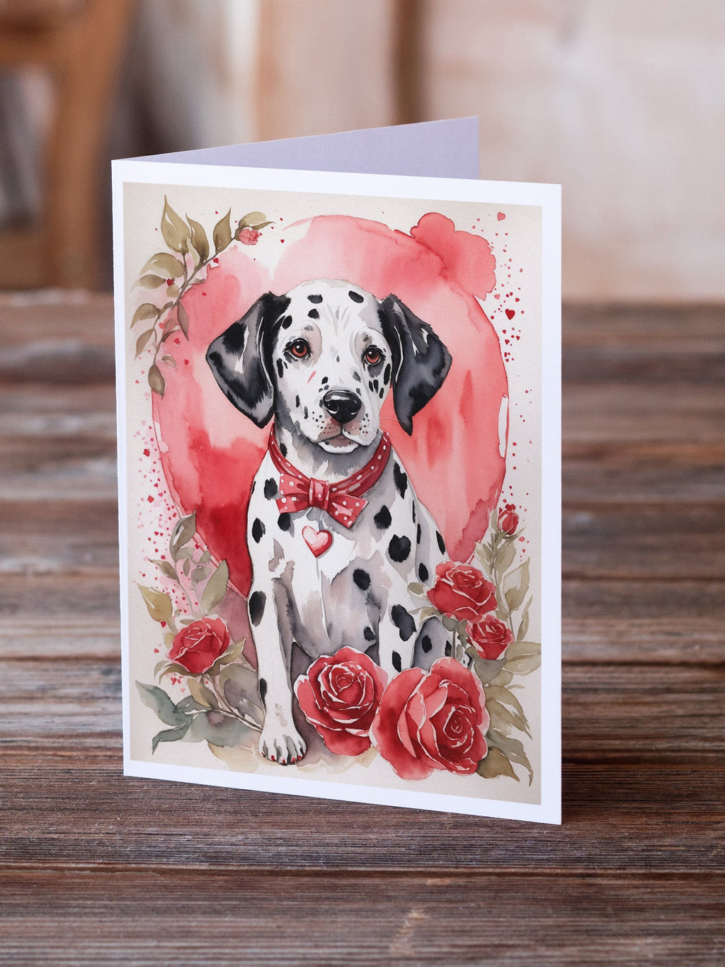 Dalmatian Valentine Roses Greeting Cards Pack of 8 Blank Cards with Envelopes Whimsical A7 Size 5x7