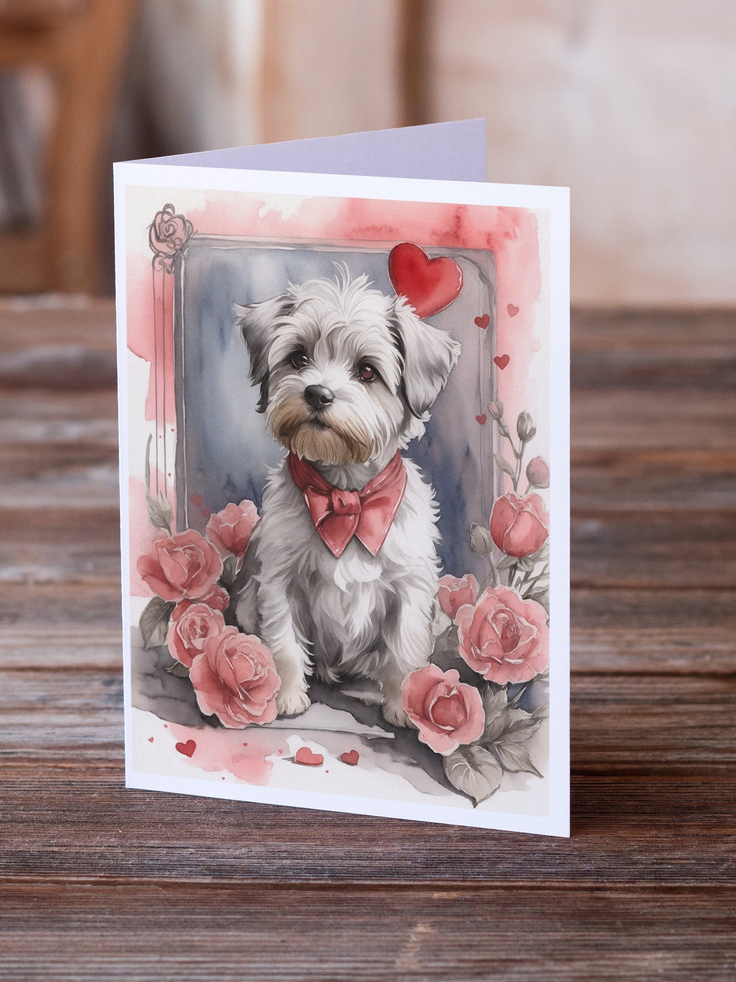 Dandie Dinmont Terrier Valentine Roses Greeting Cards Pack of 8 Blank Cards with Envelopes Whimsical A7 Size 5x7