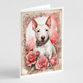 English Bull Terrier Valentine Roses Greeting Cards Pack of 8 Blank Cards with Envelopes Whimsical A7 Size 5x7
