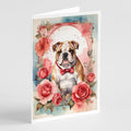 English Bulldog Valentine Roses Greeting Cards Pack of 8 Blank Cards with Envelopes Whimsical A7 Size 5x7