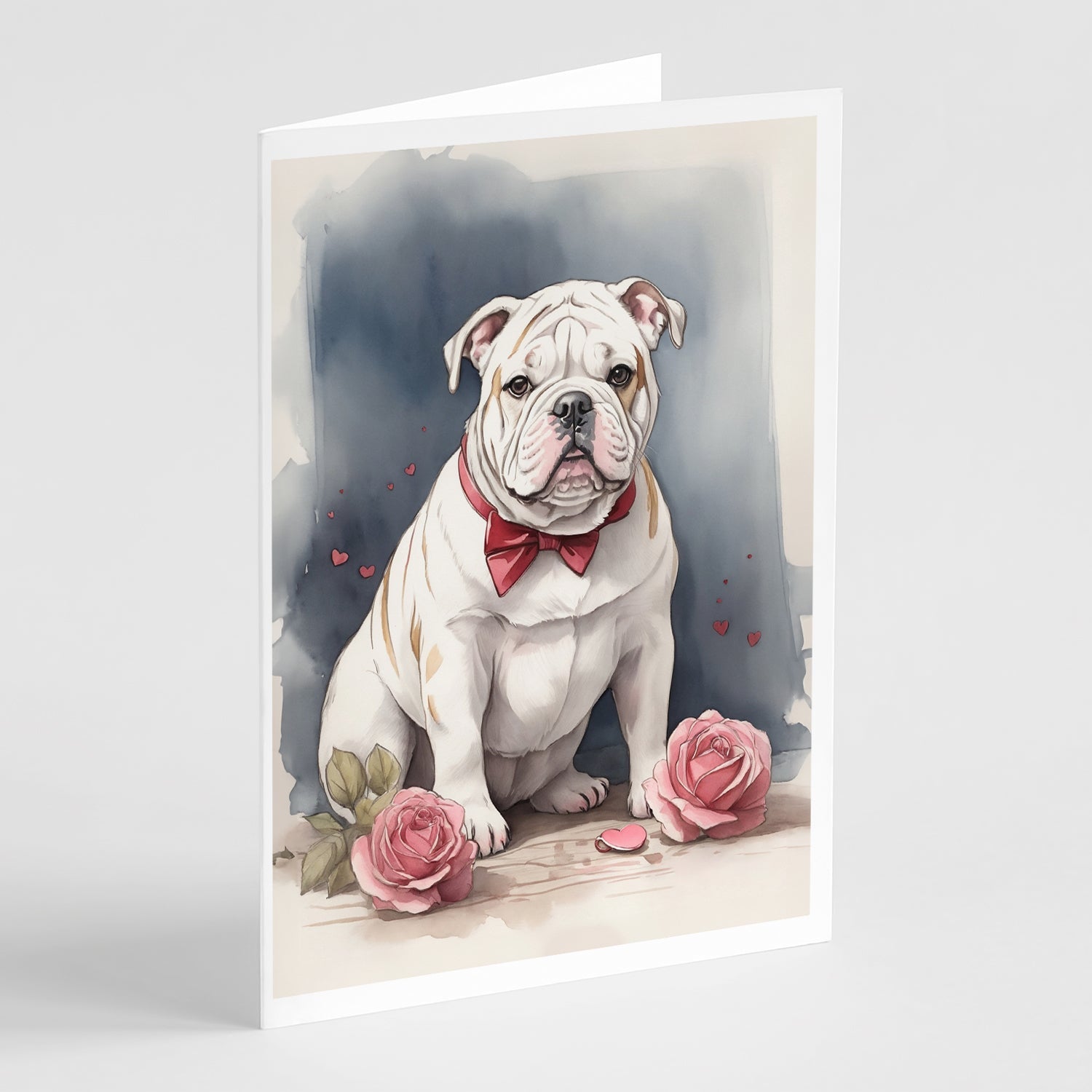 English Bulldog Valentine Roses Greeting Cards Pack of 8 Blank Cards with Envelopes Whimsical A7 Size 5x7