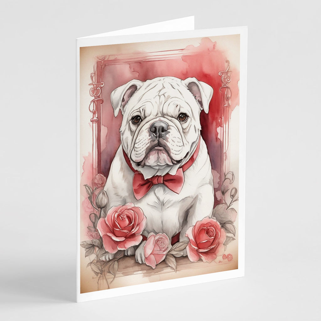 English Bulldog Valentine Roses Greeting Cards Pack of 8 Blank Cards with Envelopes Whimsical A7 Size 5x7