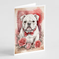 English Bulldog Valentine Roses Greeting Cards Pack of 8 Blank Cards with Envelopes Whimsical A7 Size 5x7