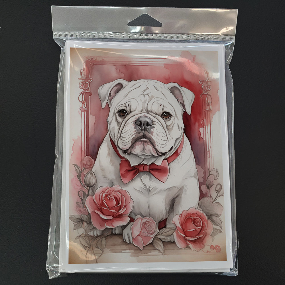 English Bulldog Valentine Roses Greeting Cards Pack of 8 Blank Cards with Envelopes Whimsical A7 Size 5x7