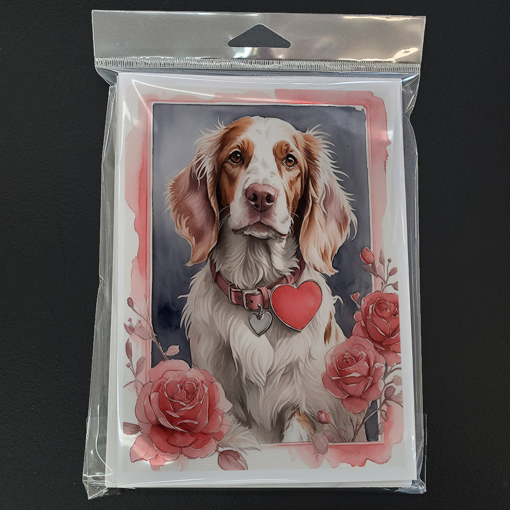 English Setter Valentine Roses Greeting Cards Pack of 8 Blank Cards with Envelopes Whimsical A7 Size 5x7