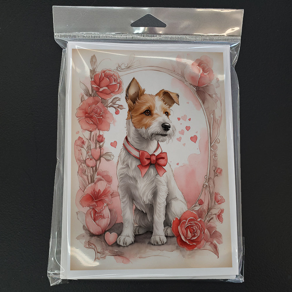 Fox Terrier Valentine Roses Greeting Cards Pack of 8 Blank Cards with Envelopes Whimsical A7 Size 5x7