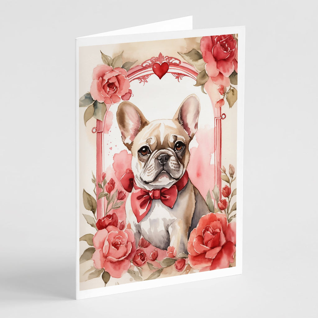 French Bulldog Valentine Roses Greeting Cards Pack of 8 Blank Cards with Envelopes Whimsical A7 Size 5x7