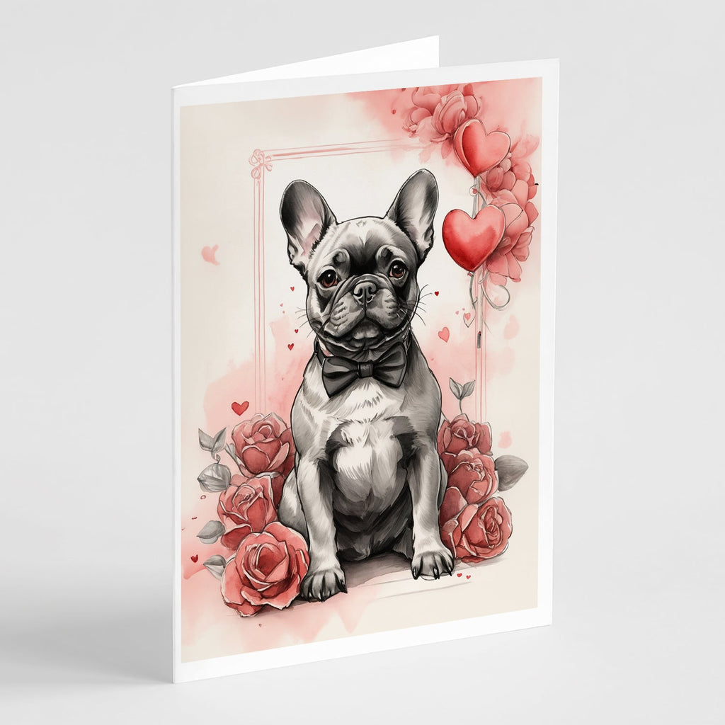 French Bulldog Valentine Roses Greeting Cards Pack of 8 Blank Cards with Envelopes Whimsical A7 Size 5x7