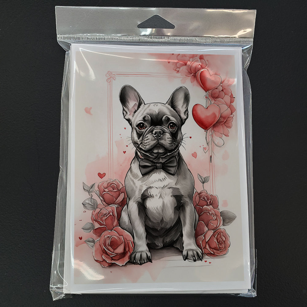 French Bulldog Valentine Roses Greeting Cards Pack of 8 Blank Cards with Envelopes Whimsical A7 Size 5x7