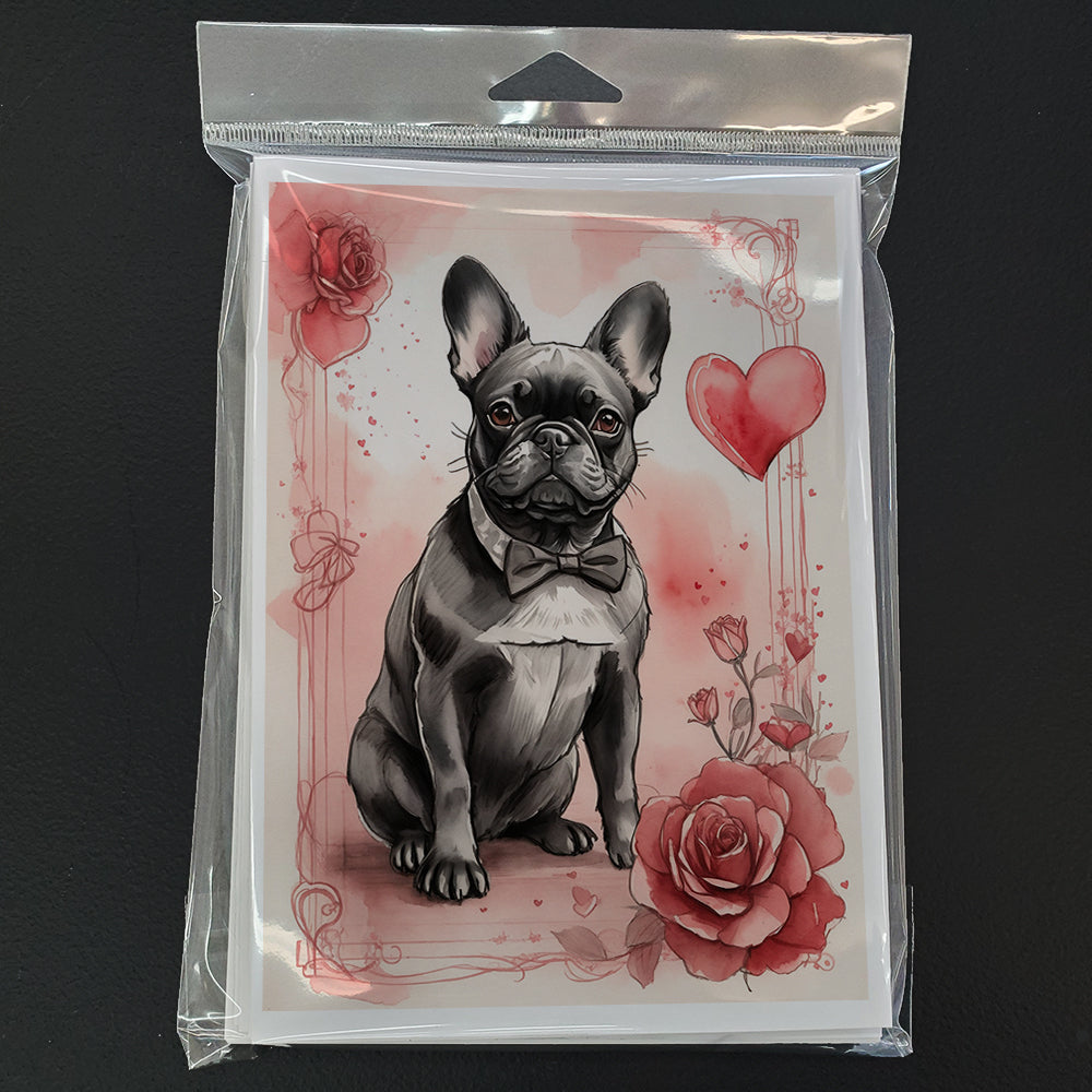 French Bulldog Valentine Roses Greeting Cards Pack of 8 Blank Cards with Envelopes Whimsical A7 Size 5x7