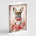French Bulldog Valentine Roses Greeting Cards Pack of 8 Blank Cards with Envelopes Whimsical A7 Size 5x7