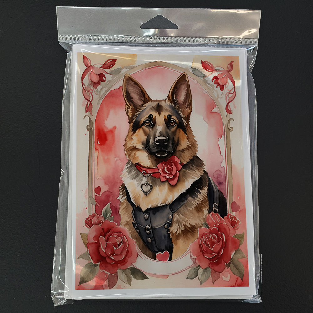 German Shepherd Valentine Roses Greeting Cards Pack of 8 Blank Cards with Envelopes Whimsical A7 Size 5x7