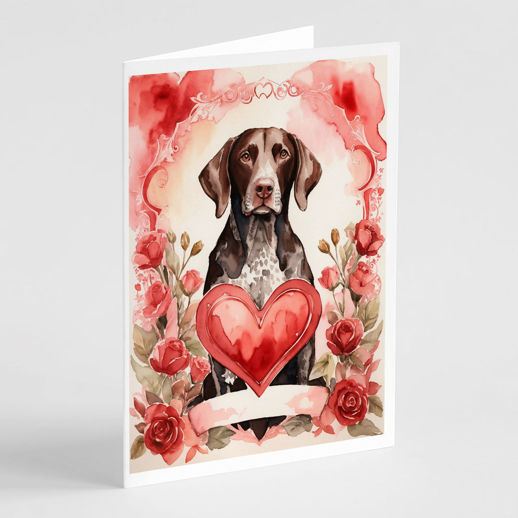 German Shorthaired Pointer Valentine Roses Greeting Cards Pack of 8 Blank Cards with Envelopes Whimsical A7 Size 5x7