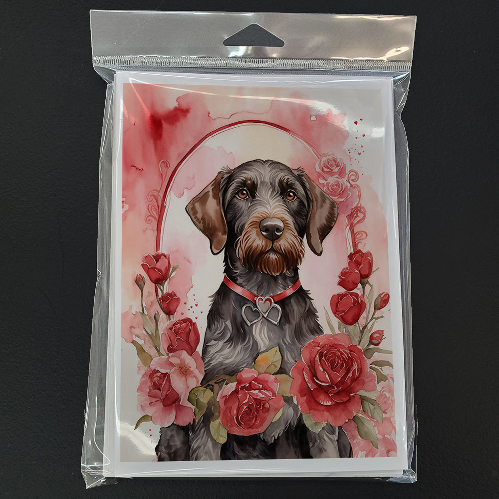 German Wirehaired Pointer Valentine Roses Greeting Cards Pack of 8 Blank Cards with Envelopes Whimsical A7 Size 5x7